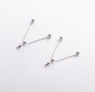 Серьги - пусеты с шариками на цепочке (белое золото) 580142в №2