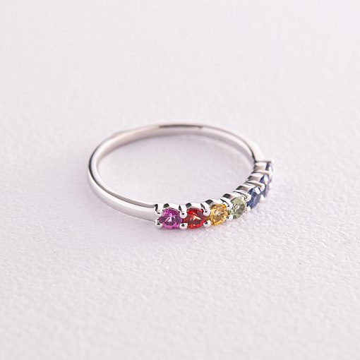 Золотое кольцо с разноцветными сапфирами кб0434nl 3