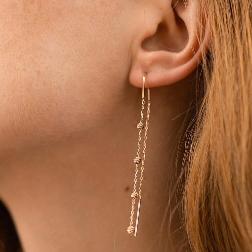 Сережки - протяжки з кульками (червоне золото) с09047 3