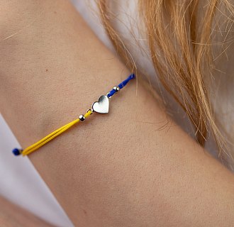 Браслет "Украинское сердце" в белом золоте (синяя и желтая нить) б05276 №7