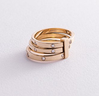 Золотое женское тройное кольцо с фианитами к02620 №3