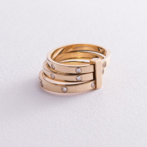 Золотое женское тройное кольцо с фианитами к02620 3