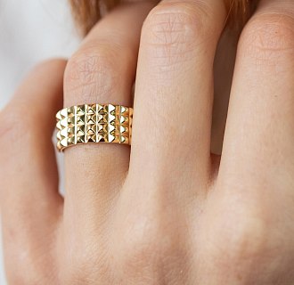 Широкое кольцо "Бьянка" в желтом золоте к07358 №13