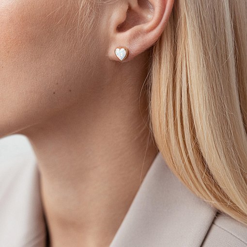 Золотые серьги - пусеты "Сердечки" с опалом с07747 4