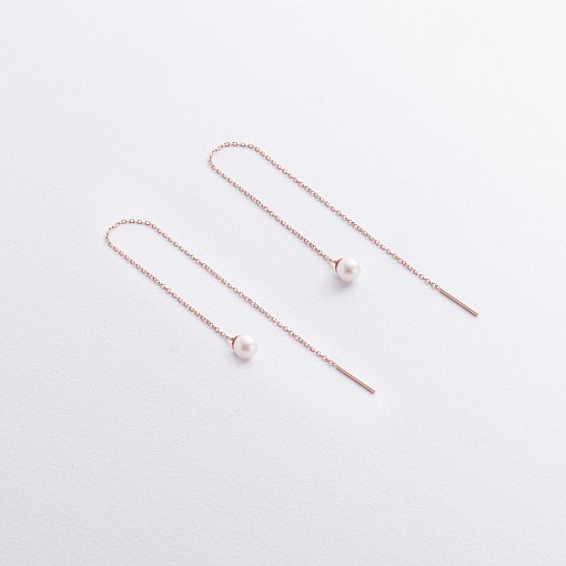 Сережки - протяжки з перлами (червоне золото) с09072 2