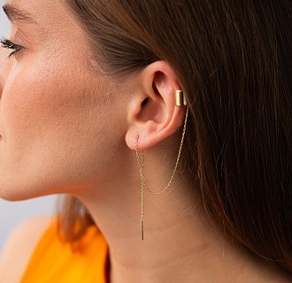 Серьга - каффа с цепочкой (желтое золото) с09446 №4