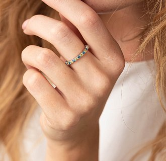 Серебряное кольцо с дорожкой голубых и желтых камней 8151 №9