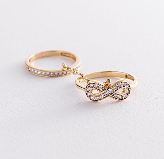 Двойное кольцо из золота с фианитами к04009 №2