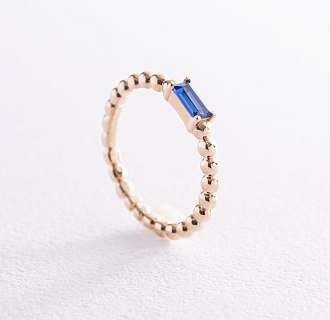 Золотое кольцо "Аннабель" с синим фианитом к07182