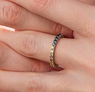 Золотое кольцо с дорожкой камней (синие и желтые бриллианты) к0507di №8