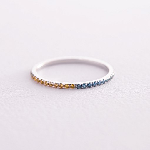 Золотое кольцо с голубыми и желтыми бриллиантами 226931121