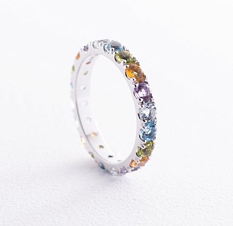 Золотое кольцо с дорожкой разноцветных камней к07582