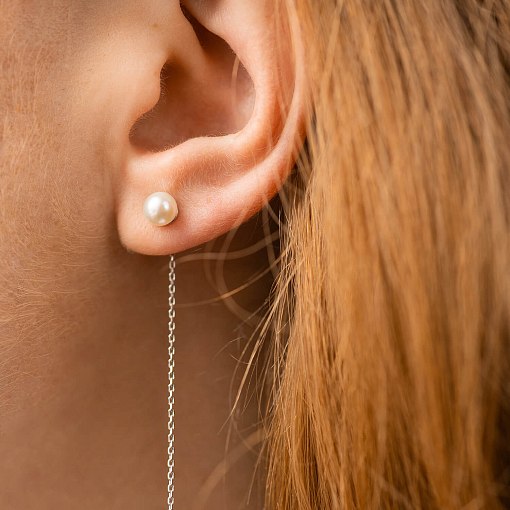 Сережки - протяжки з перлами (біле золото) с09073 4