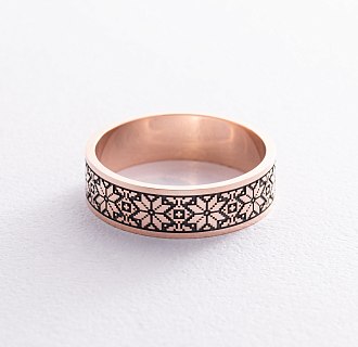 Золотое кольцо "Вышиванка" с чернением 28642400 №13