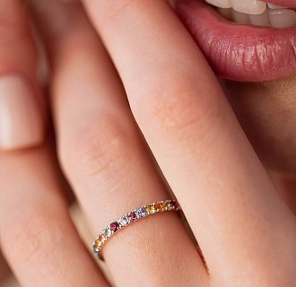Золотое кольцо с разноцветными сапфирами и бриллиантами кб0504gl №6