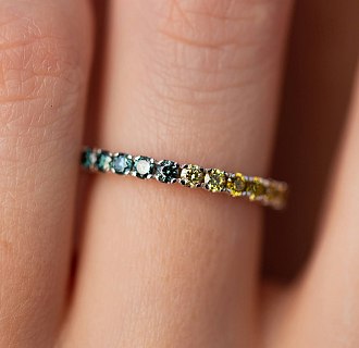 Золотое кольцо с дорожкой камней (синие и желтые бриллианты) кб0507di №6