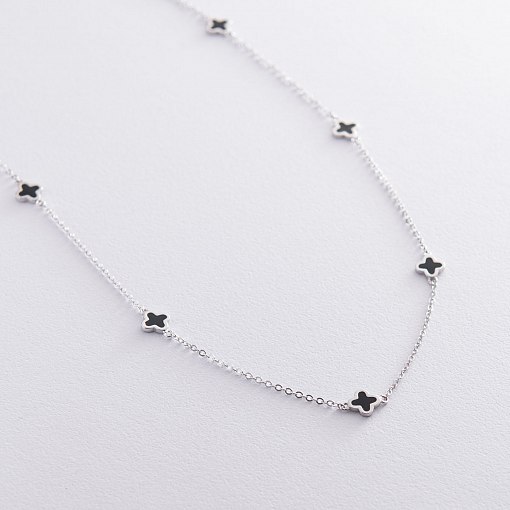 Серебряное колье "Клевер" (эмаль) 181011