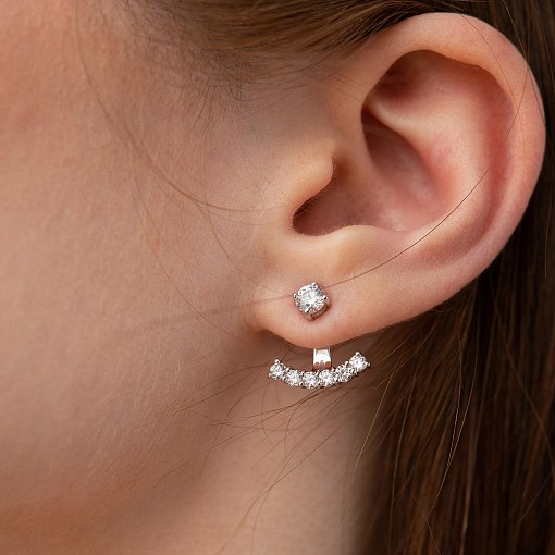 Сережки - джекети  в білому золоті (фіаніти) с09338 7
