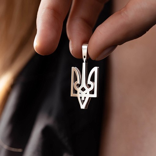 Кулон Герб Украины "Тризуб" в белом золоте 125701100 4