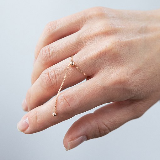 Кольцо "Шарик на цепочке" в красном золоте к08110 4