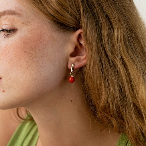 Сережки з коралом (жовте золото) с08548 4