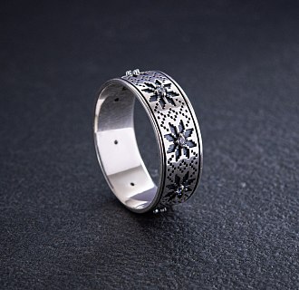Серебряное кольцо "Вышиванка" (фианиты) 1113