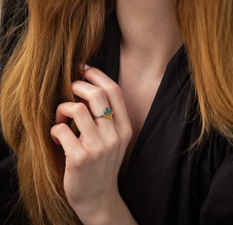Серебряное кольцо "Клевер" (голубые и желтые камни) 5442 №6