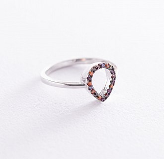 Серебряное кольцо "Капелька" с разноцветными фианитами 112561