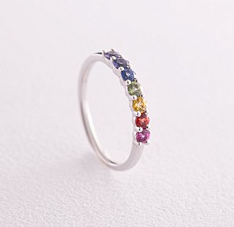 Золотое кольцо с разноцветными сапфирами кб0434nl