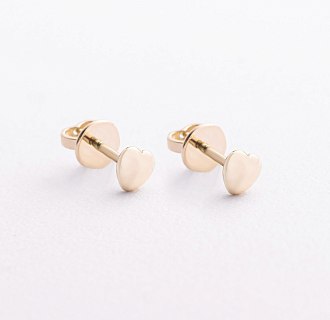 Серьги - пусеты "Сердечки" в желтом золоте с09656 №2