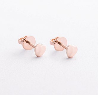 Серьги - пусеты "Сердечки" в красном золоте с09655 №2