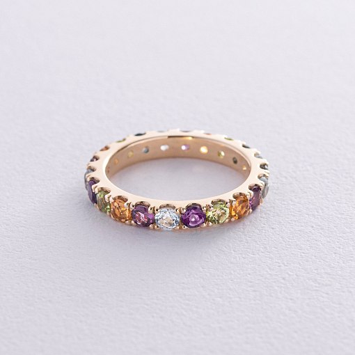 Золотое кольцо с дорожкой разноцветных камней к07617 6