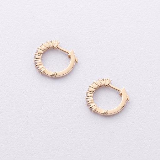 Сережки - кільця з фіанітами (жовте золото) с09172 3