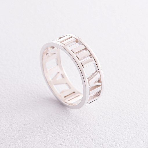 Серебряное кольцо "Течение времени" (римские цифры) 112657