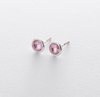 Сережки-пусети Переливи з рожевим топазом 122167