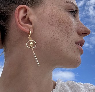 Золотые серьги "Солнце" на английской застежке с06532 №8