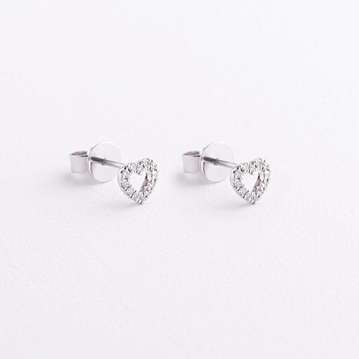 Золотые серьги - пусеты "Сердечки" с бриллиантами сб0673ca 3