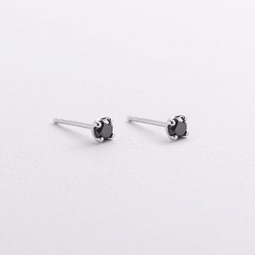 Золоті сережки - пусети з чорними діамантами сб0438y 6