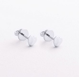 Серьги - пусеты "Сердечки" в белом золоте с09657 №2