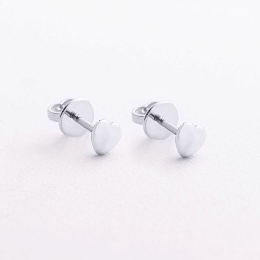 Серьги - пусеты "Сердечки" в белом золоте с09657 2