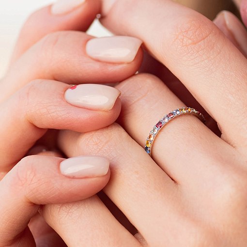 Золотое кольцо с разноцветными сапфирами и бриллиантами кб0504gl 2