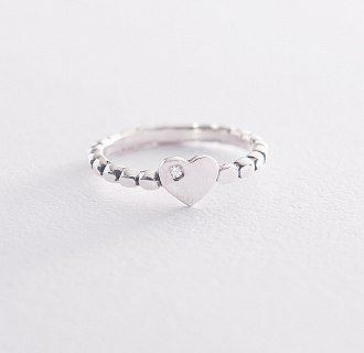 Кольцо "Сердечко" в серебре с фианитом 112275