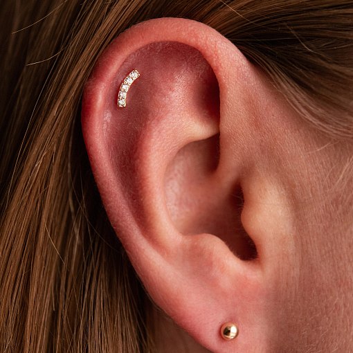 Одиночна золота сережка для хелікса (фіаніти) 1714ч 2