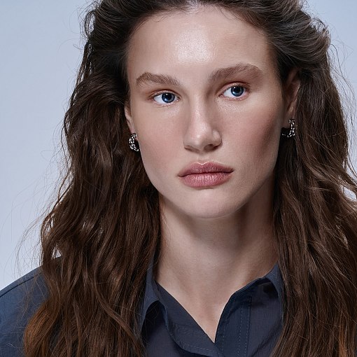 Серьги - кольца "Charlie" в белом золоте с09619 2