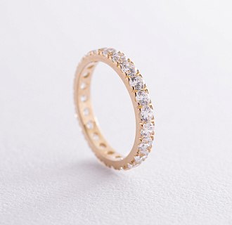 Кольцо с дорожкой камней в желтом золоте (фианиты) к07389