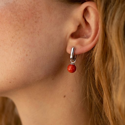 Сережки з коралом (біле золото) с08580 4