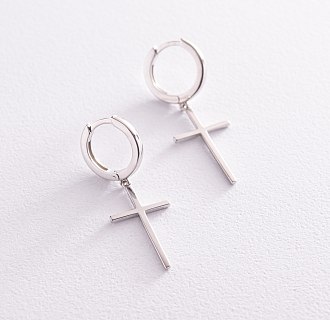 Серебряные серьги - кольца "Крестики" 107850 №2