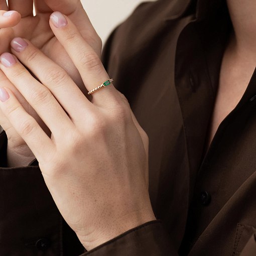 Золотое кольцо "Аннабель" с зеленым фианитом к07183 9