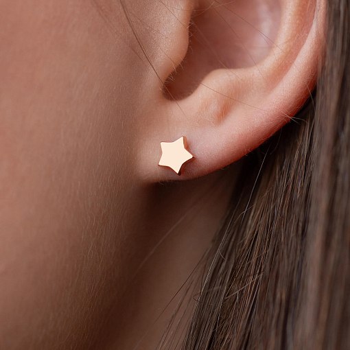 Серьги-пусеты Звездочки в красном золоте с06046 3