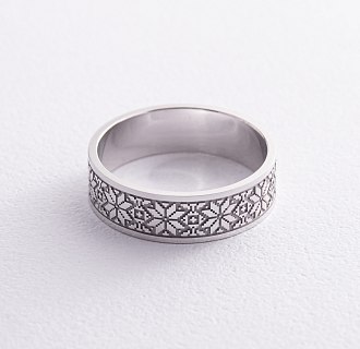 Обручальное кольцо "Вышиванка" в белом золоте 28931100 №11